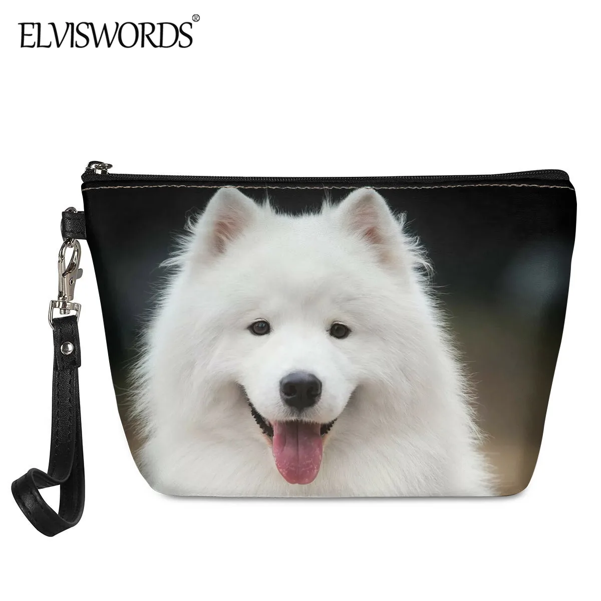 

Женская сумочка для туалетных принадлежностей ELVISWORDS, милая сумочка с самоидом и принтом, чехол, прочные косметички из искусственной кожи, в...