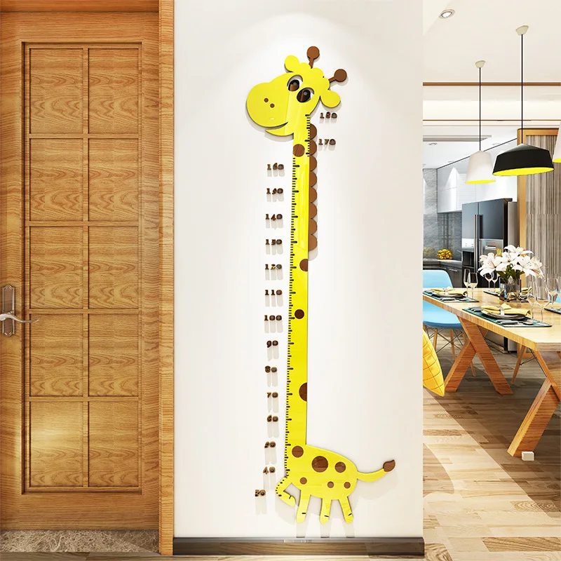 

3D Acrylic Stereo Cartoon Giraffe Height Sticker Baby Measuring Height Ruler Children's Room Kindergarten Wall Sticker