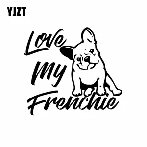 YJZT 14, 6 х12, 9 см Виниловая наклейка на окно бампера автомобиля Love My French Bulldog с надписью Love My French и изображением французского бульдога, чернаяСеребристая искусственная собака