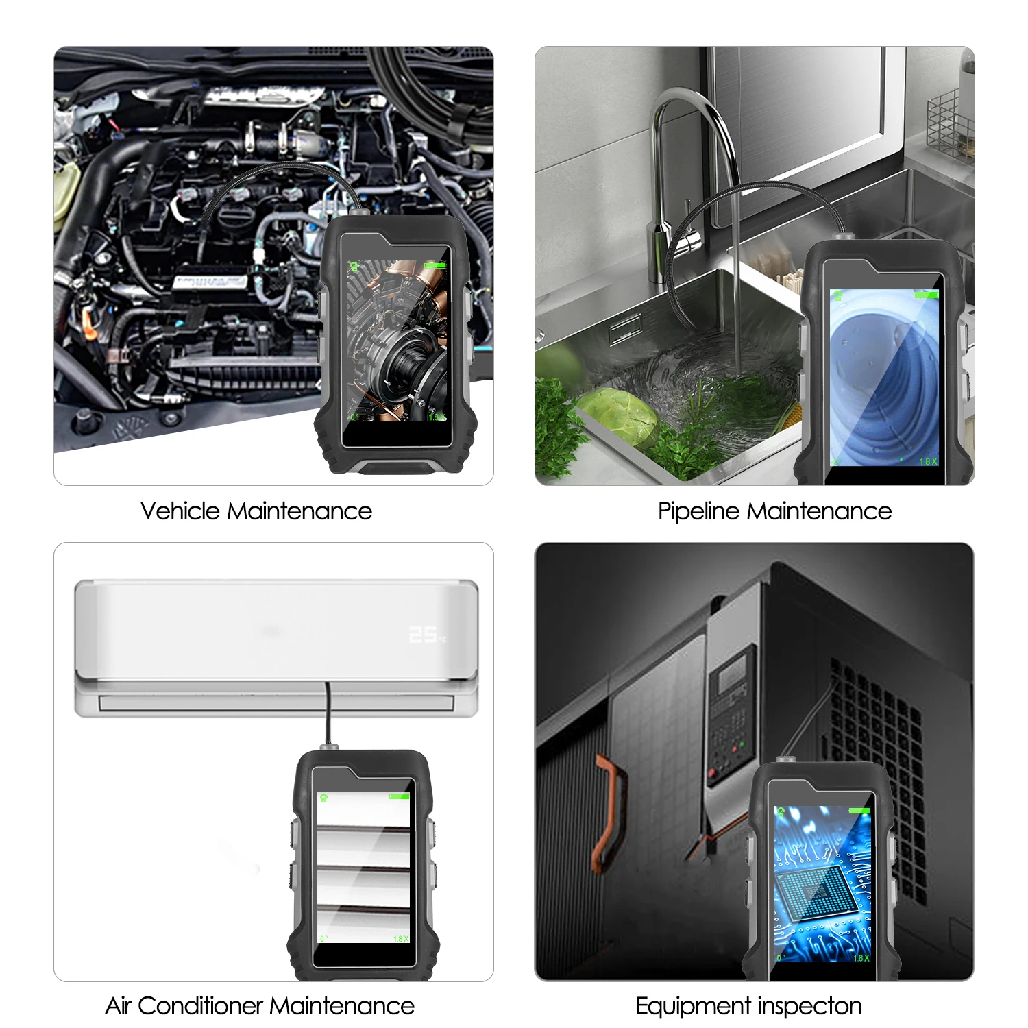 Portable 4.3&quot Waterproof Industrial Endoscope with 2.7&quot Soft Pipe Probe Camera for Vehicle/Air Conditioner/Pipeline Repairing |