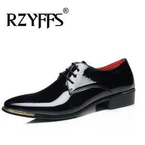 Новое поступление, мужские лакированные кожаные туфли, мужские классические туфли со шнуровкой и острым носком, искусственная кожа, большой размер 38-48