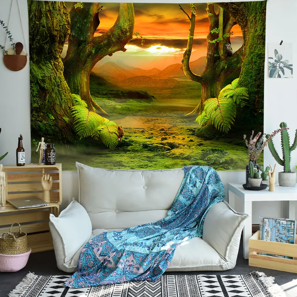 Simсант психоделический зеленый лес гобелен Триппи гриб кролик настенные