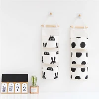 nordic black white cotton linen hanging storage bag 3 pockets door closet wardrobe hang bags cosmetic toys organizer wall pouch