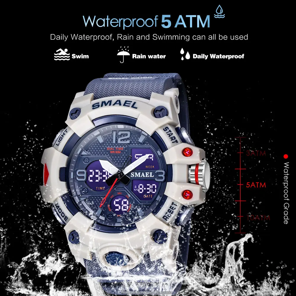 SMAEL Digital Watch for Men Military Sports Chronograph Quartz Watches Blue Waterproof Stop relogio masculino часы мужски |
