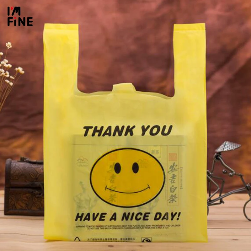 4 размера 50 шт Дешевые Smile face супермаркет хозяйственная сумка жилет мешок