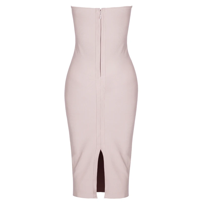 Женское облегающее платье миди Ocstrade бежевое из вискозы с бахромой без бретелек