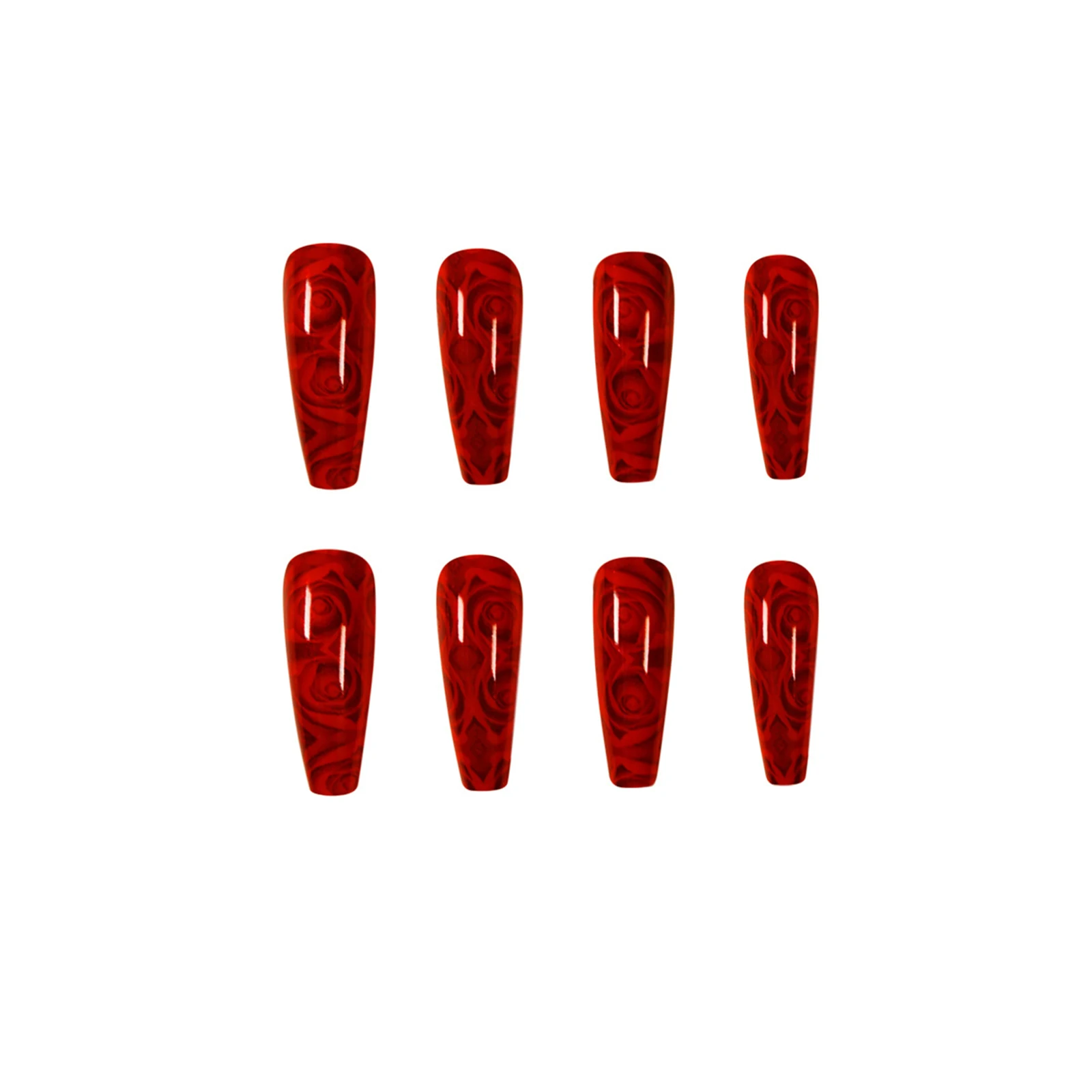 

24pcs Red Wine Wear Long Paragraph Fashion Manicure Patch False Nails Save Time Wearable Jelly Nail Patch CIN6 899