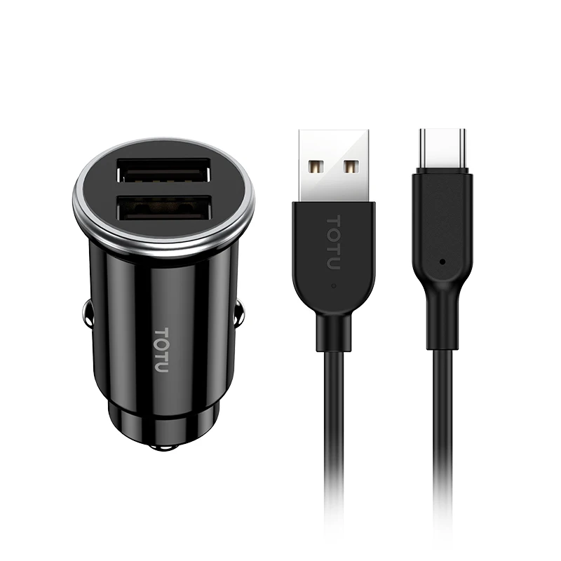 Автомобильное зарядное устройство с двумя USB портами и кабелем Type C|Беспроводные