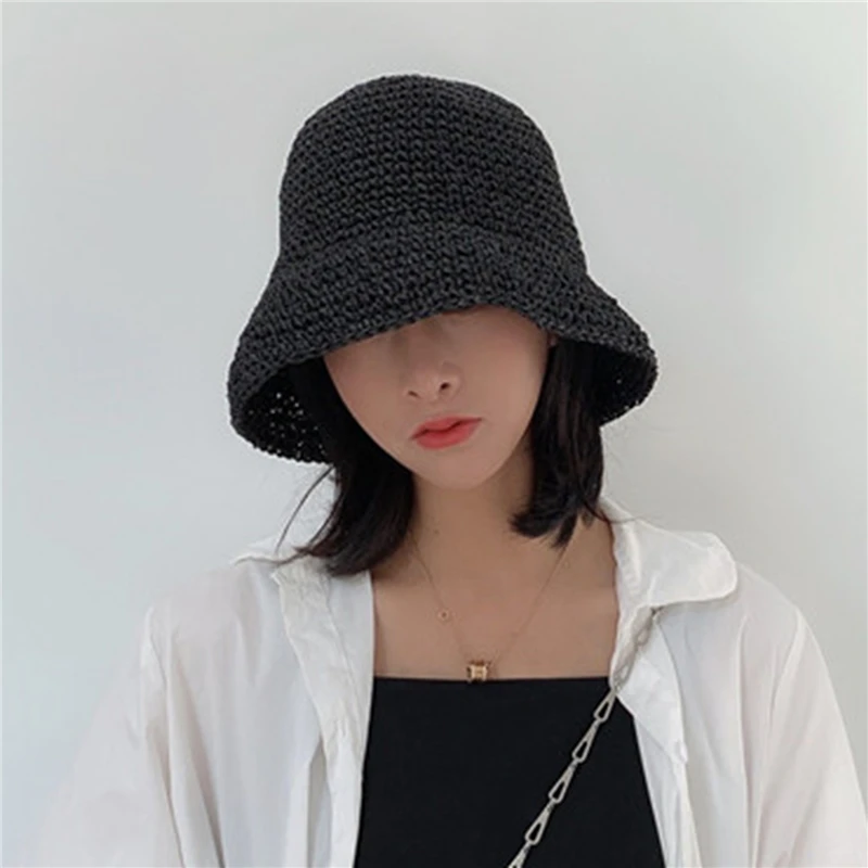 

Women Hand-woven Bucket Fisherman Hat Female Fashion Straw Beach Hat Casual Vacation Summer Sunscreen Hats For Women