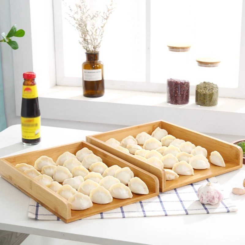 

Bamboo Rectangular Dumpling Storage Tray Multi Purpose Plate Display Rack