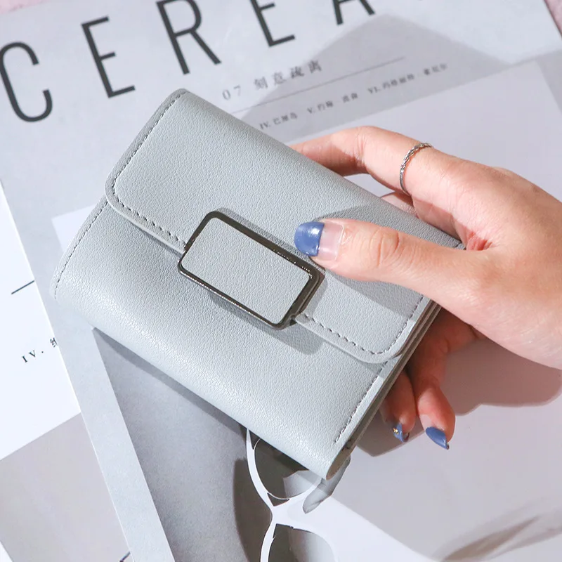 Factory Direct Sales New Short Style Trendy Simple Decoration Fashion Litchi Pattern Women Solid Color Tri-fold Student Wallet | Багаж и