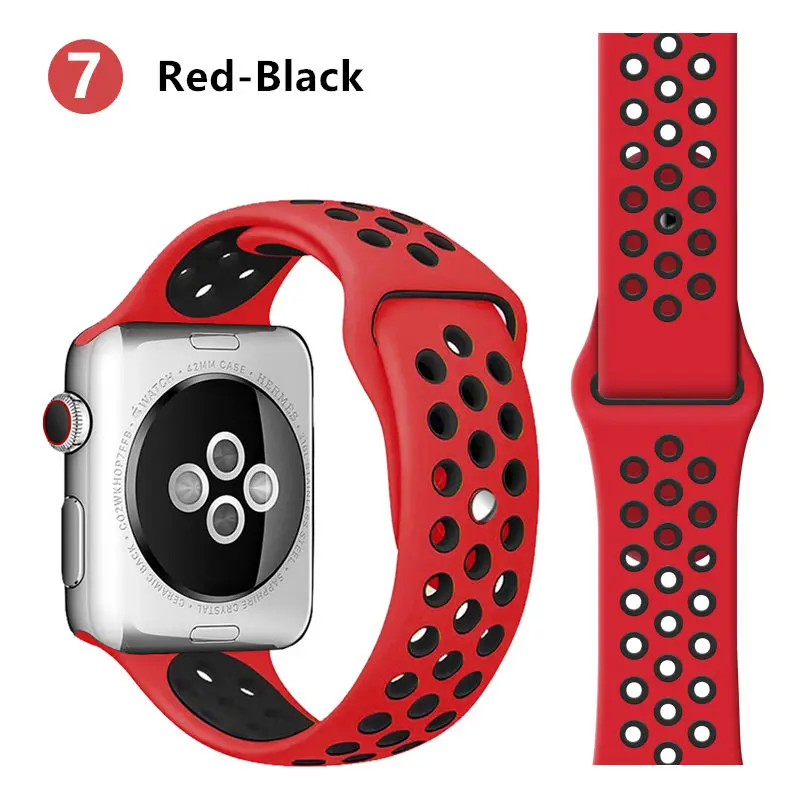 red black 7 Ремешок для apple watch band 44 мм 40 мм apple watch 5 4 3 2 iwatch band 42 мм 38 мм спортивный силиконовый браслет correa аксессуары для часов - Цвет ремешка: red black 7