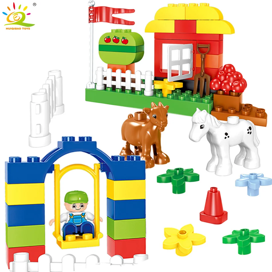 HUIQIBAO игрушки 50 шт. DIY город ферма семейный дом большой размер строительные блоки