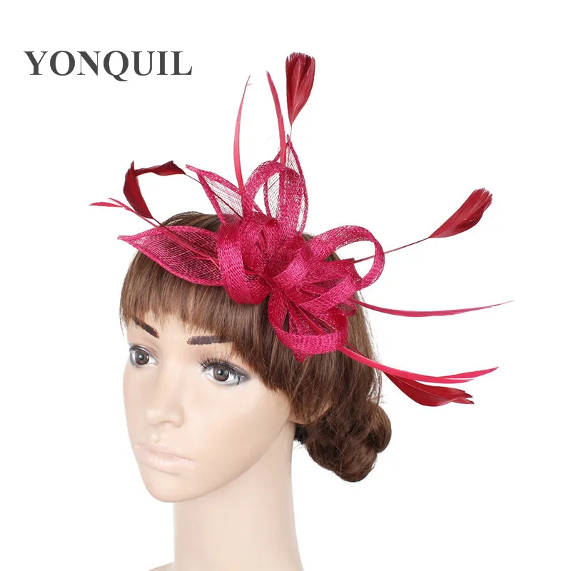 Hot Pink Wedding Women Fascinator Hair Accessories Formal Dress Cocktail Nice Fedora Hats Elegant Female Headwear With Feathers |