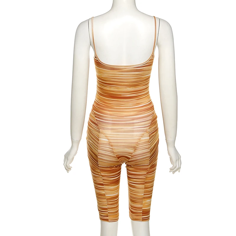 

Women Sexy Straps Corset Jumpsuits Stripe Printed Bandage Wrap Hip One Piece Rompers 2021 Summer Club Party Streetwear