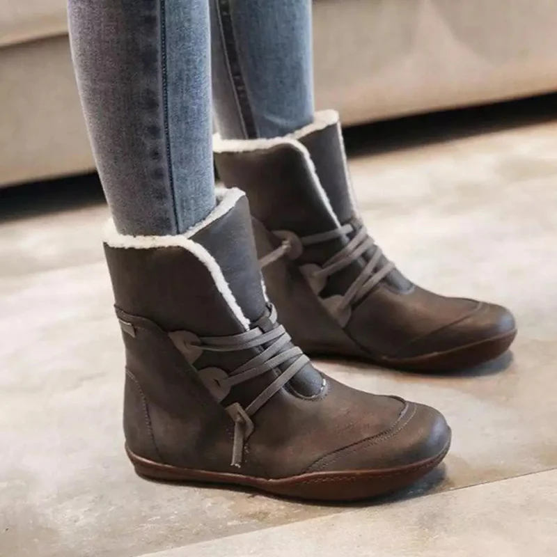 New women winter boots ankle snow boot with warm plush ladies boots flat platform size 35-43