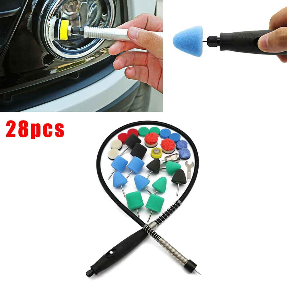 

Sponge+wool Polishing Kit 28PCS Car Detailing Drill Polish Pads Sponge Flexible Shaft Buffing Wheels Kit