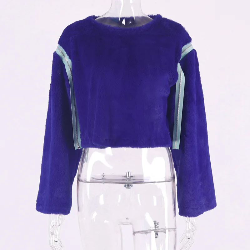 Свитшот на молнии с имитацией кроличьего меха в стиле пэчворк Пушистый Плюшевый