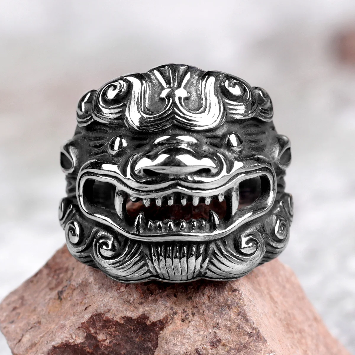 

Stainless Steel Men's Ring Chinese Wind God Beast Unicorn Amulet Punk Rock Boyfriend Jewelry Creative Gift Wholesale