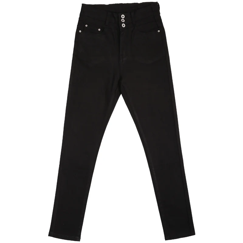 

LEIJIJEANS 2021 High Waist Jeans button fly Full Length Plus Size black Jeans for Women Stretch Jeans Skinny Pencil women jeans