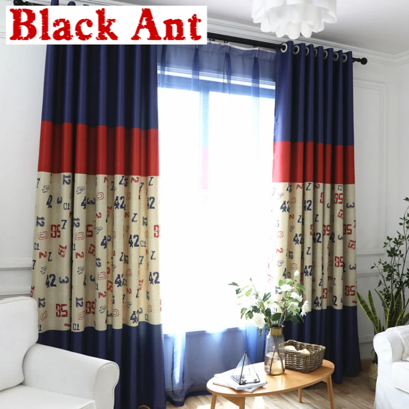 Занавески в красную полоску для мальчиков Мультяшные шторы детской спальни