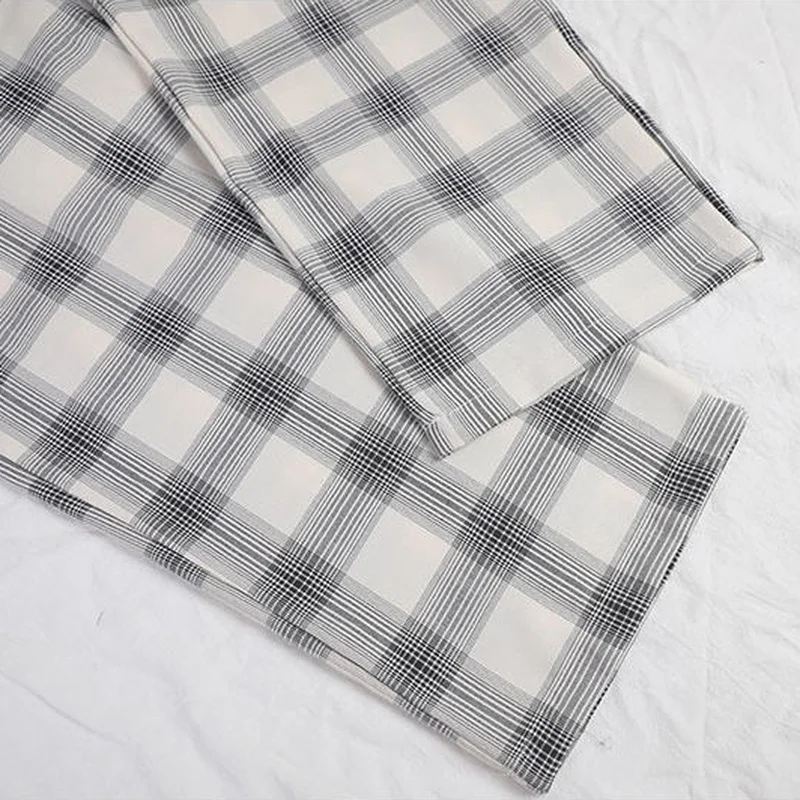 

Casual Pants Women Full Length Plaid Straight Casual Elastic Waist Drawstring Trendy Chic All-match Simple Retro Bottoms Elegant