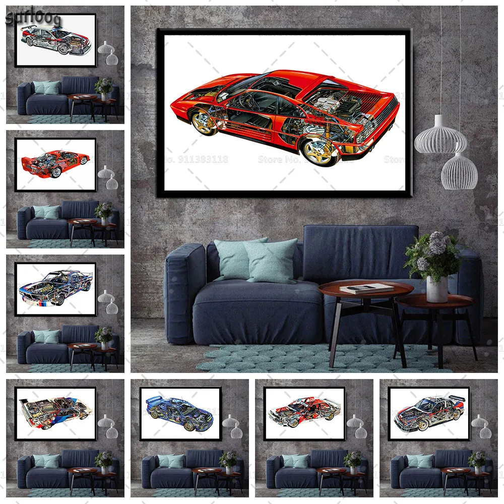 Настенный плакат BMW E3 схема компонентов автомобиля супер-гонки горячие