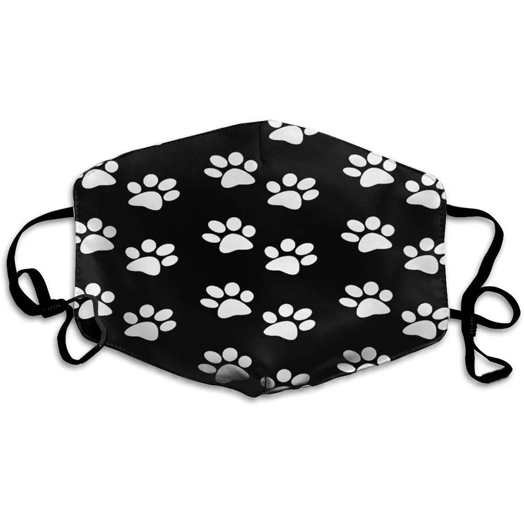 

Черная белая маска унисекс, маска для взрослых для улицы с милым рисунком лап, моющаяся дышащая многоразовая маска для лица, маски, многораз...