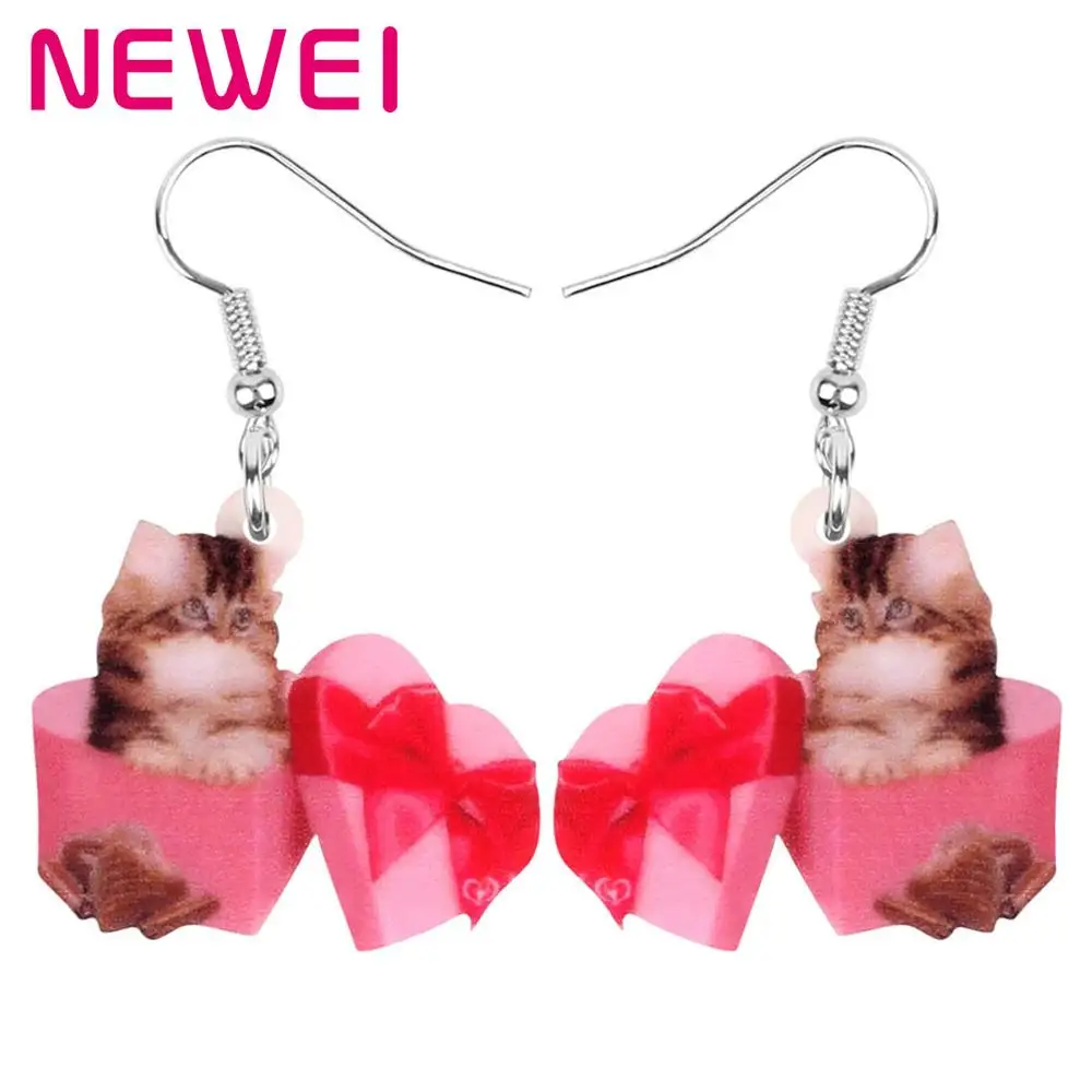 Newei акриловый подарок на день Святого Валентина коробка кошка котенок серьги