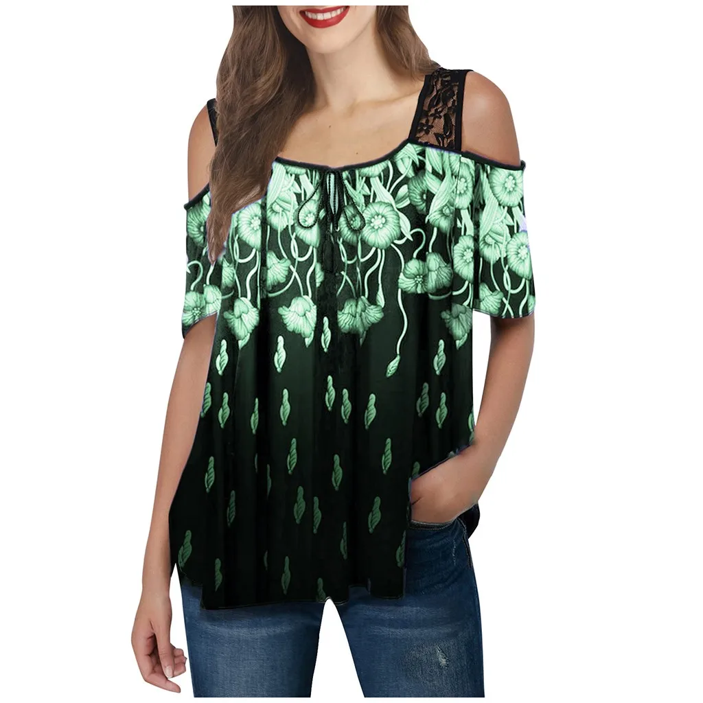 Женская футболка размера плюс с круглым вырезом сексуальный лоскутный кружевной