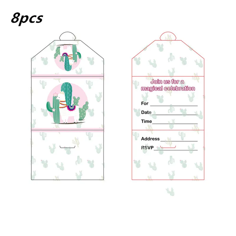 8pc invitation card LISM Llama вечерние Llama Альпака бумажные тарелки салфетки для стаканчиков одноразовая соломка поставки животных с днем рождения украшения для детей - Цвет: 8pc invitation card
