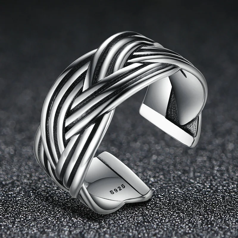 

Vintage 925 Sterling Silver Rings for Women Triple Braided Cuff Adjustable Rings Women Wedding Tibetan Silver 925 Ring Women