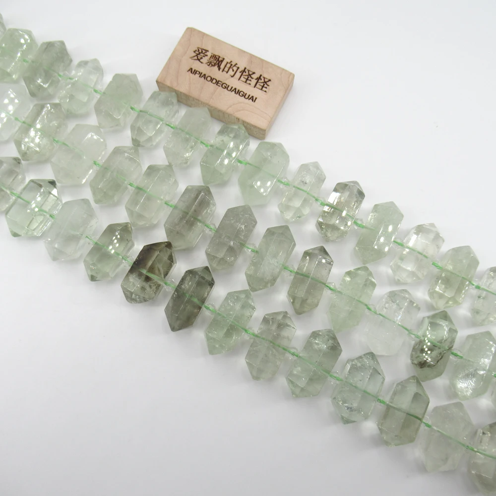 

APDGG Natural Green Amethyst Prasiolite Faceted Double Terminated Pointed Beads Drilled Crystal 16" Strands Jewelry Making DIY