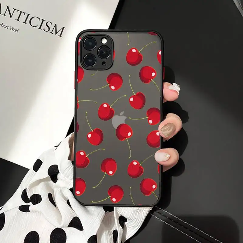 

red cherry fruit pattern Phone Case matte transparent For iphone 7 8 11 12 plus mini x xs xr pro max cover
