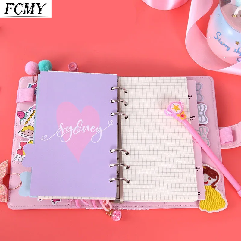 

A5 A6 Macaron Color 6 Ring Binder PU Clip-on Notebook Leather Loose Leaf Notebook Cover Notebooks Journal Kawaii Stationery