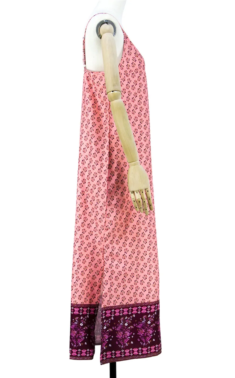 

Beach casual women's elegant suspender dress 2020 spring and summer new boho printed hem stitching split fork straight dress