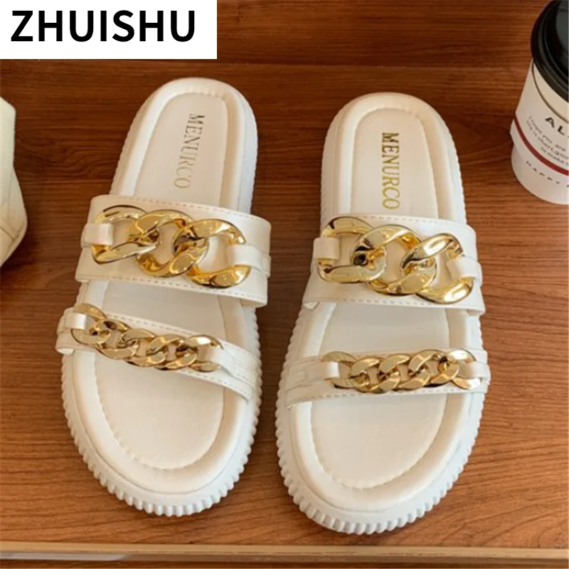 

Rhinestone Women's Shoes Outside Casual Slippers 2021 Fashion Colorful Buckle Female Outdoor Flat Sandals Summer Ladies Slippers