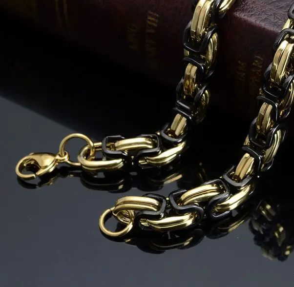 5/6/8 мм Любая длина золото черный тон византийское ожерелье из нержавеющей стали