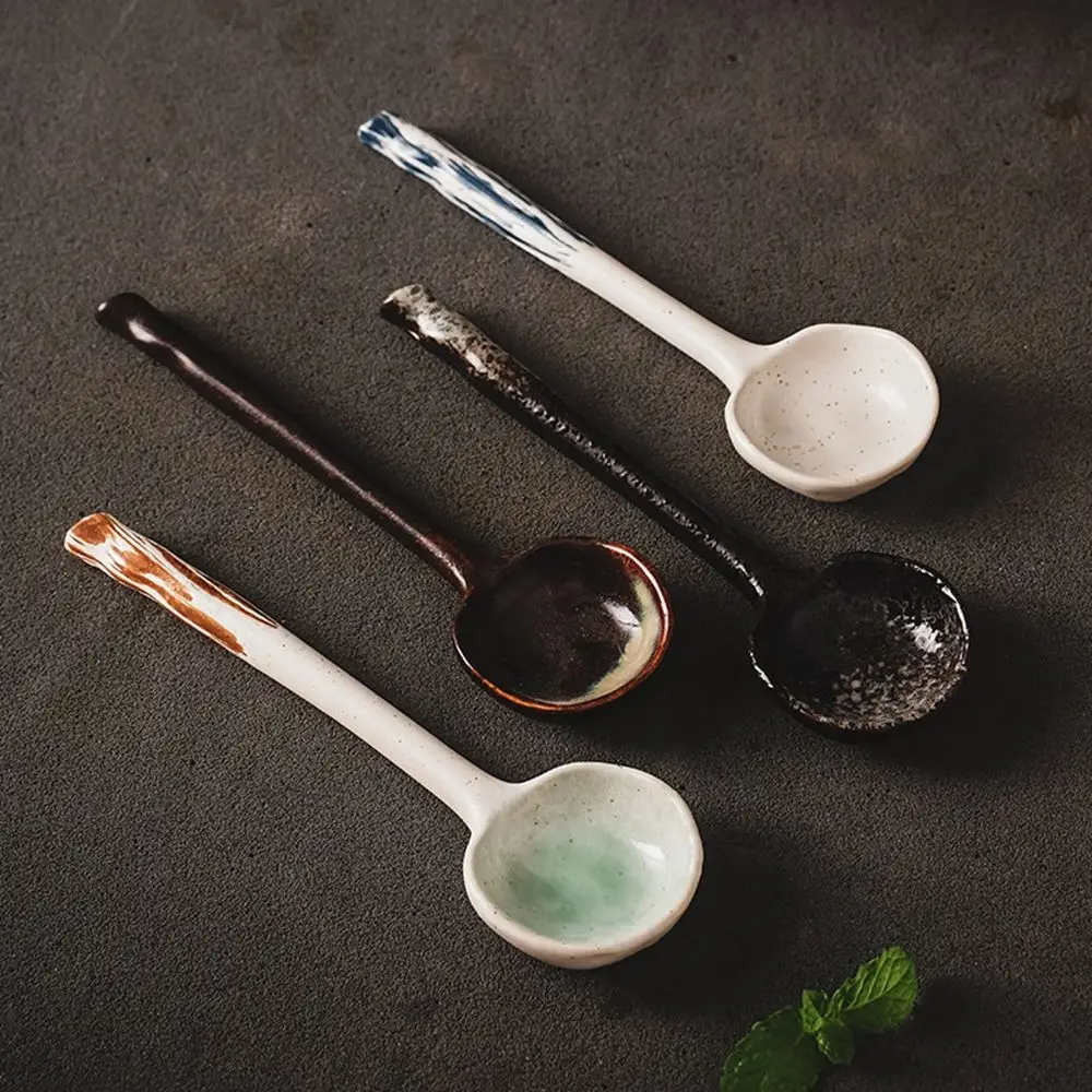 

Керамическая ложка в японском стиле, посуда, многофункциональная ложка, каша, суповая ложка для дома, ресторана, столовые приборы, столовая ...