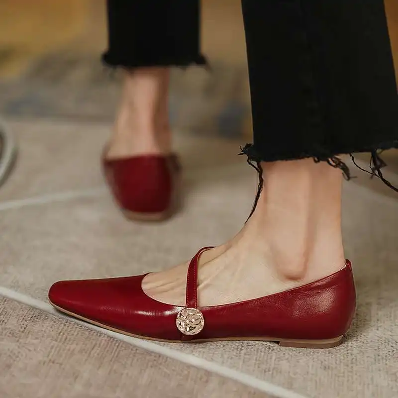 

Krazing Pot full grain leather high quality square toe low heel comfortable shoes retro fashion French romantic women pumps L18