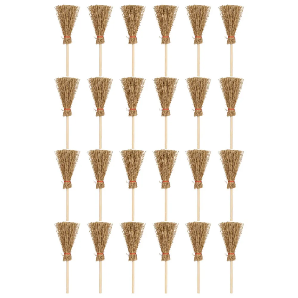 

24pcs Mini Broom Costume Decorations Toys with Red Rope Ornaments Broom
