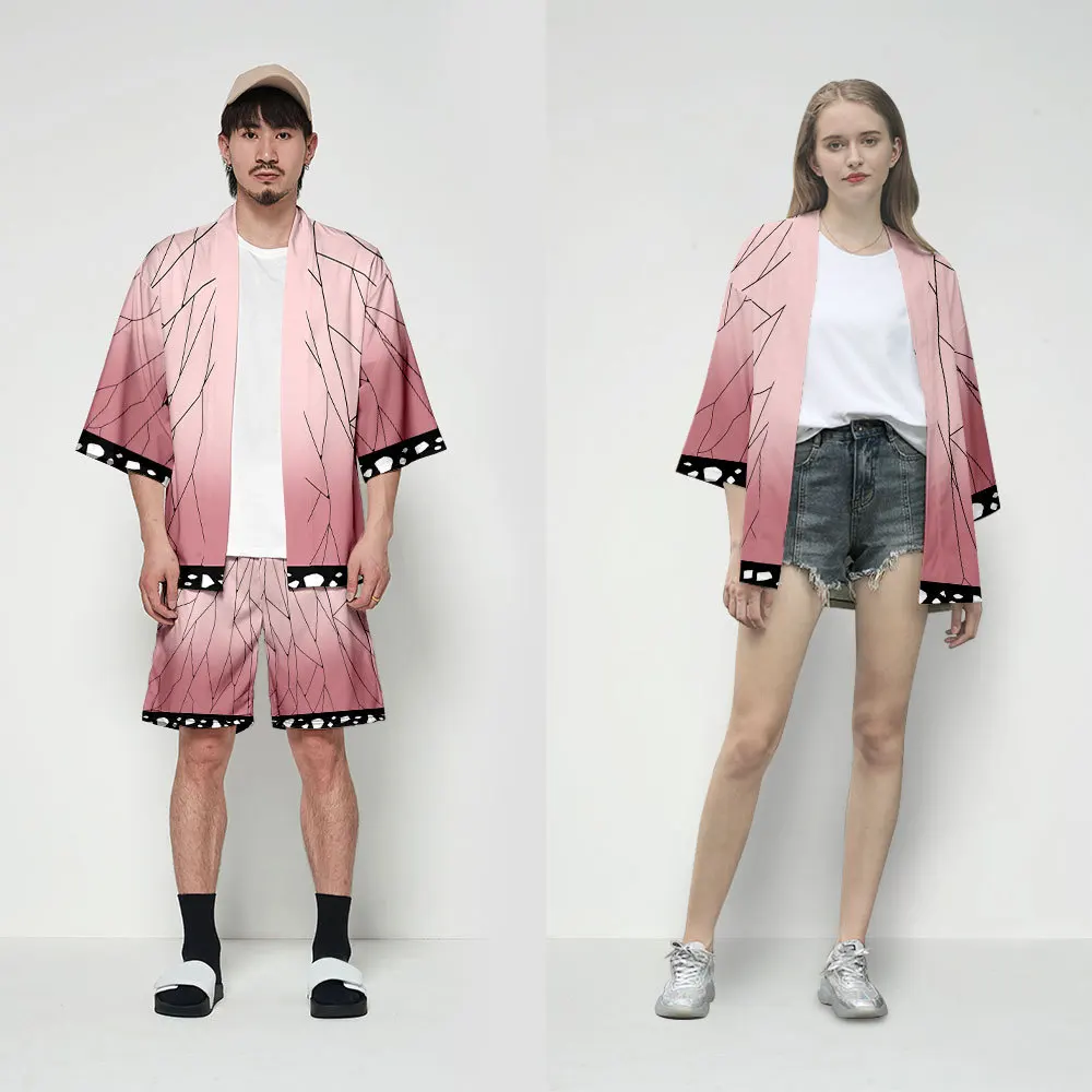 VEVEFHUANG Anime Demon Slayer Kimetsu No Yaiba Tanjiro Kamado Cosplay Costume Men Kimono Plus Size Set Jackets Halloween Party |