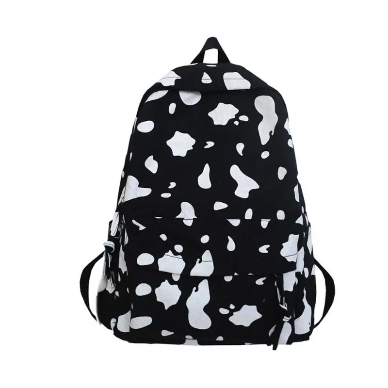 

Cute Milk Cow Printing Canvas Backpack School Bag Casual Daypack for Teenager 50LD
