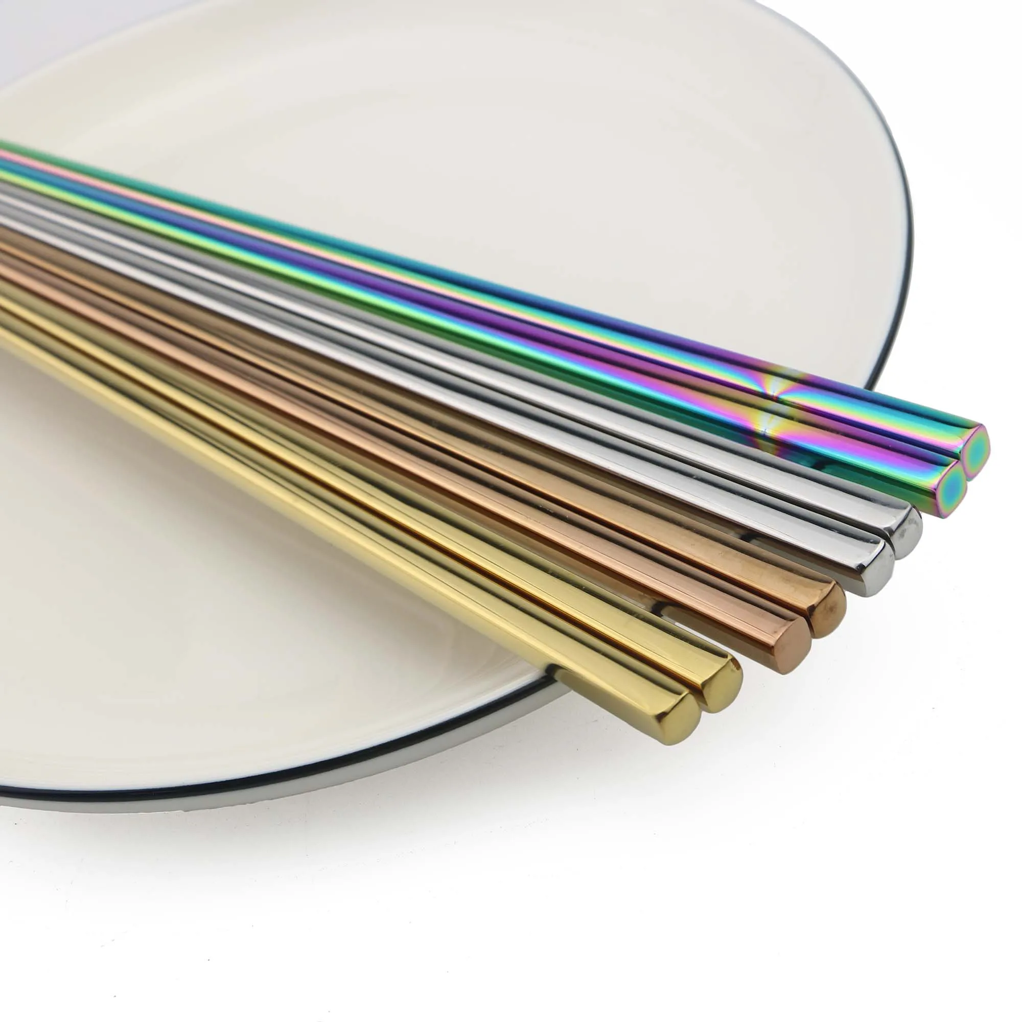 

1Pair Reusable Rainbow Chopsticks Stainless Steel Tableware Chopsticks Chinese Dinnerware Non-slip 23cm Food ChopSticks Kitchen