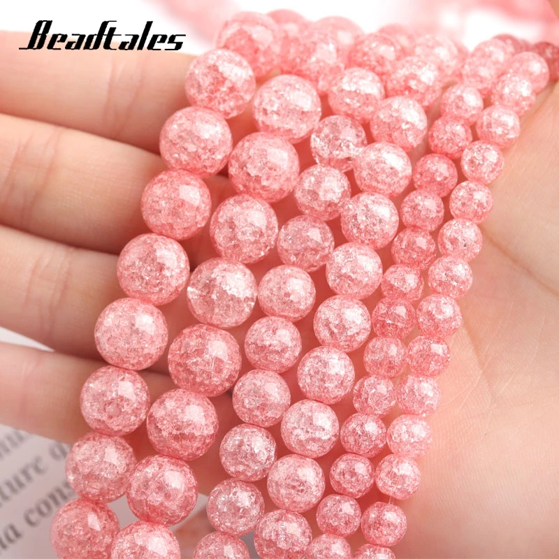 

6/8/10mm Pink Crack Crystal Beads Natural Stone Round Pink Loose Stone Beads Natural Stone For Jewelry DIY Bracelets Beadtales