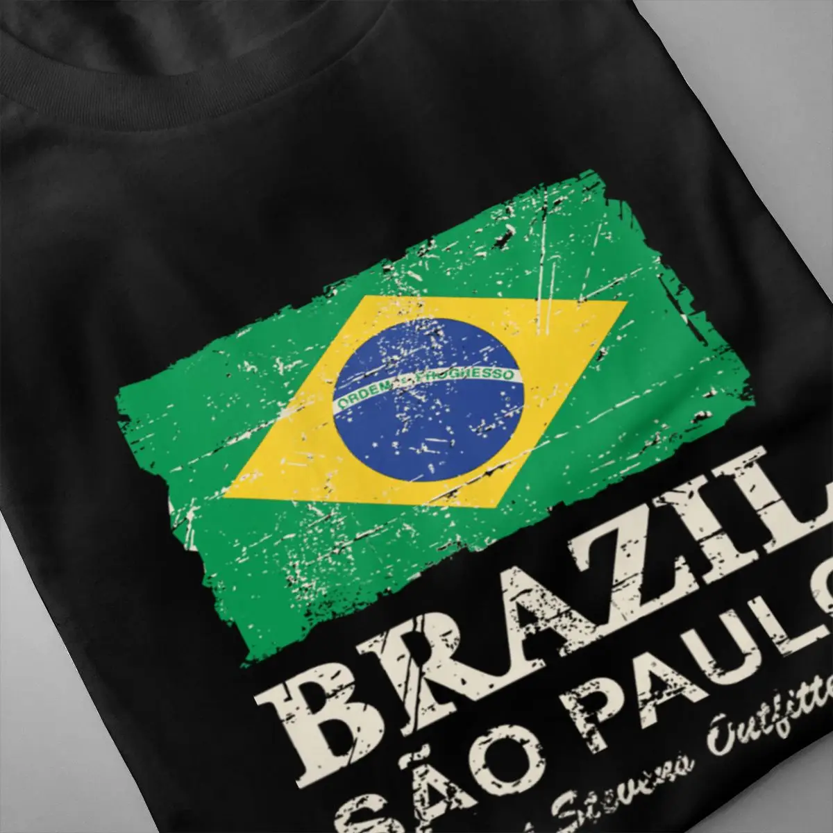 Забавный принт Флаг Бразилии Винтаж футболка размера плюс хлопчатобумажная с