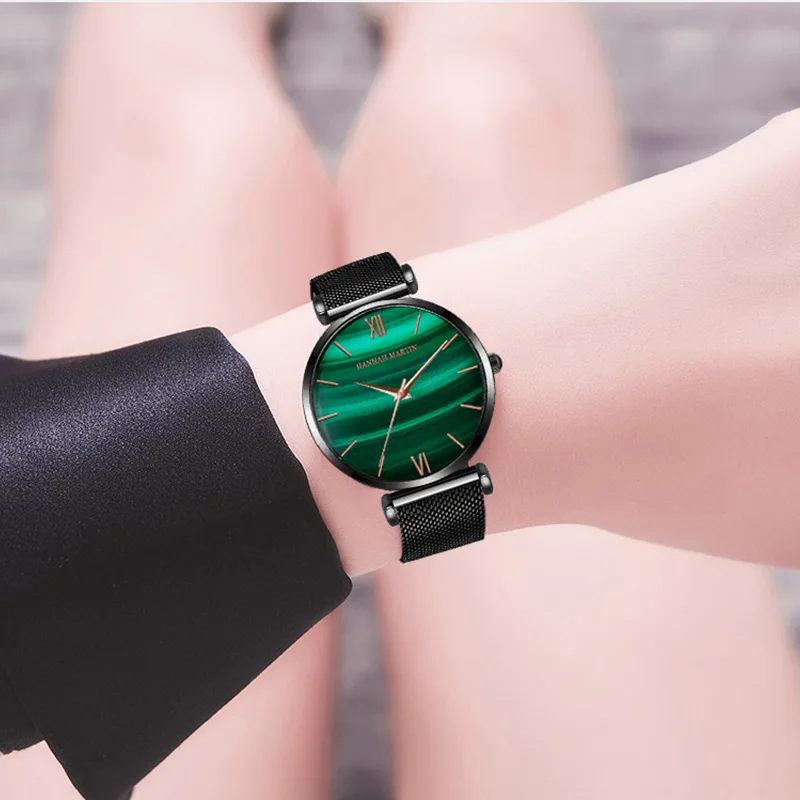 Креативные мраморные часы женские кварцевые винтажные из розового золота и