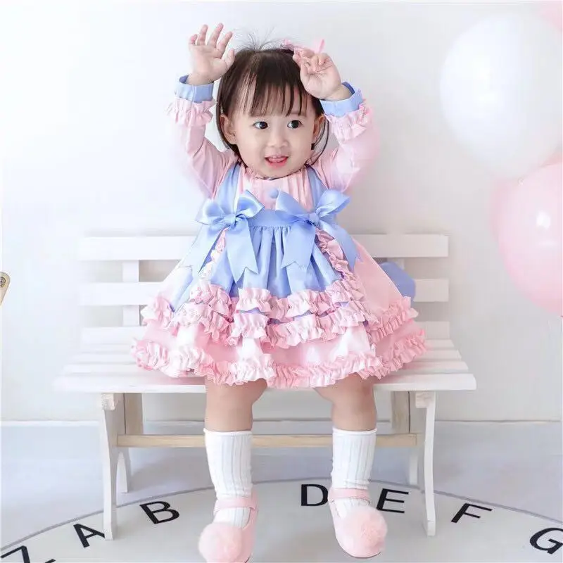 Детское платье принцессы винтажное бальное розового и синего цвета для девочек