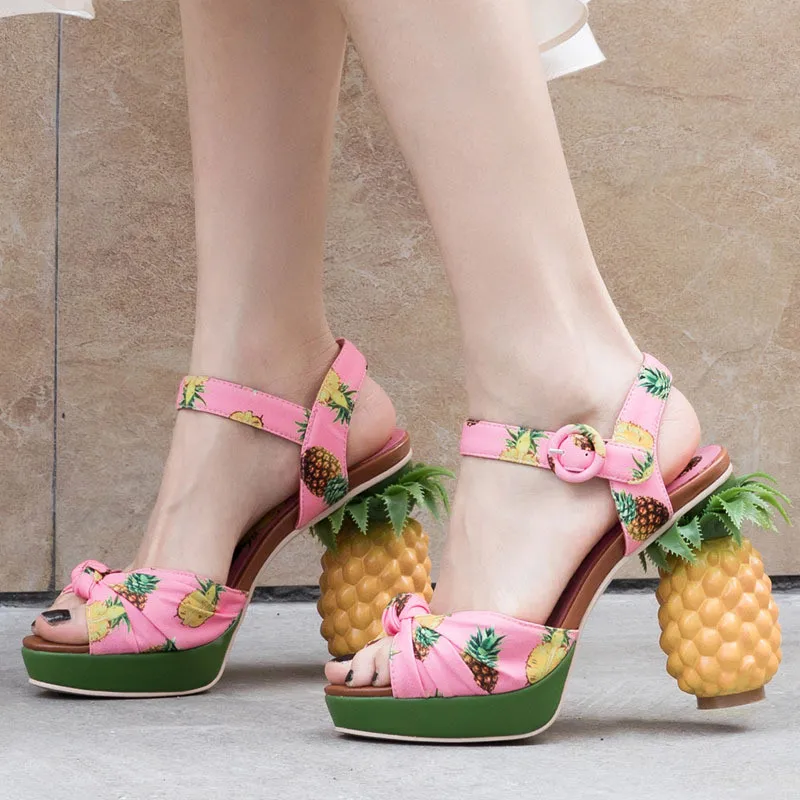 

Pineapple High Heels Peep-Toe Sandals Summer Platform Runway Party Exquisite Woman Shoes Nightclub Fashion Pink Girls Sandals
