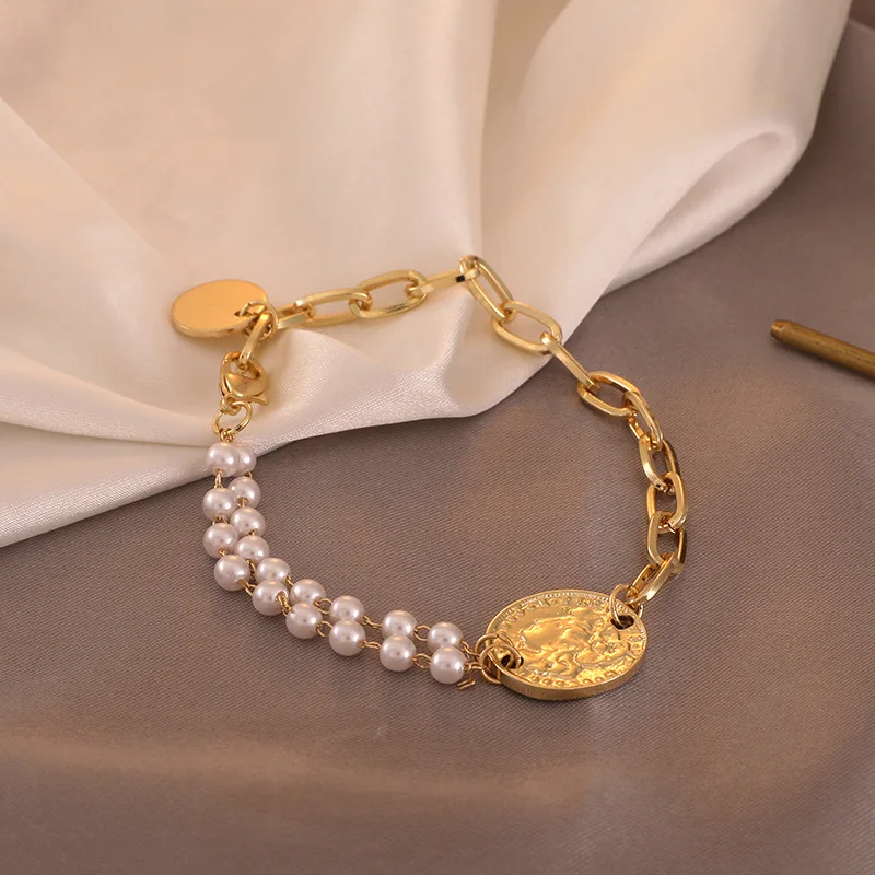 

personality atmosphere chain pearl beauty head Bracelet creative versatile net red Bracelet asymmetric Bracelet
